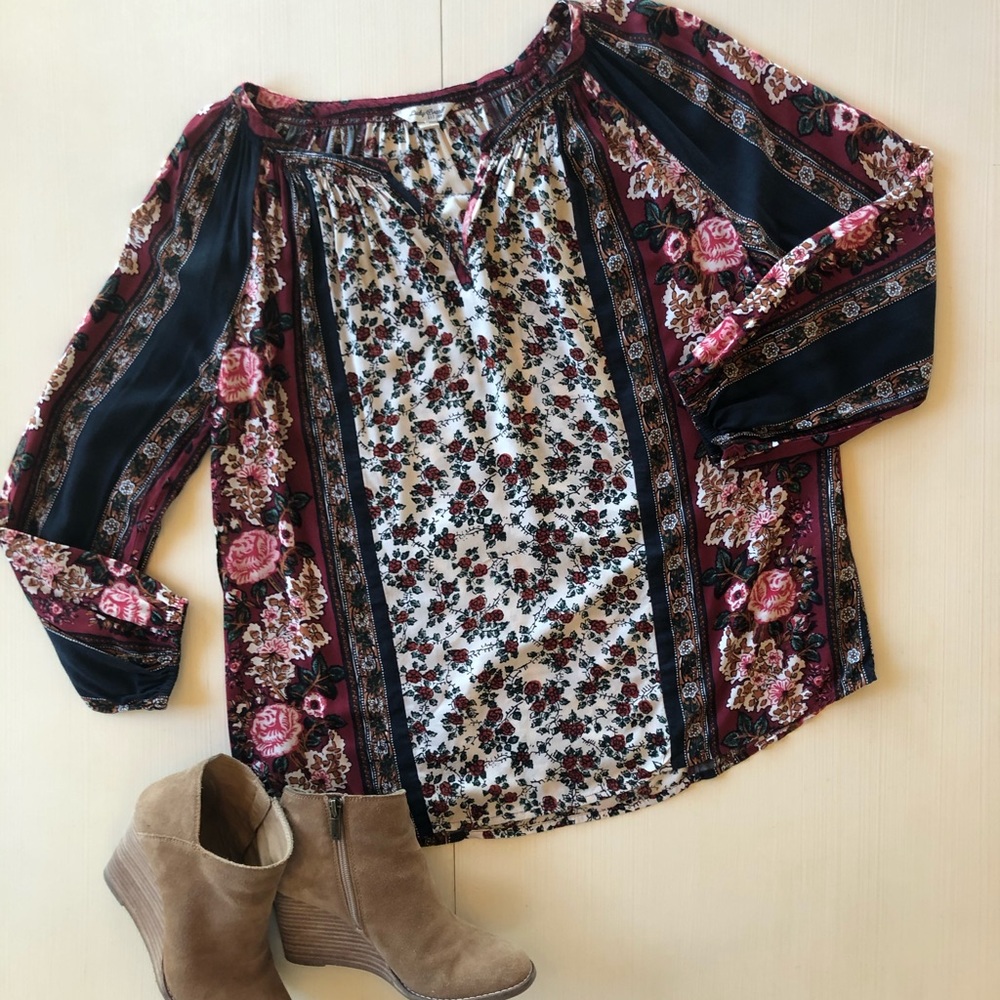 Lucky Brand Boho Long-Sleeve Floral Top, Medium